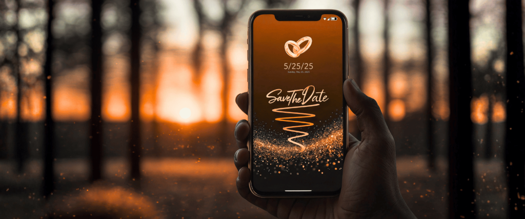 digital invitation for Save the Dates for Modern Weddings at sunset.
