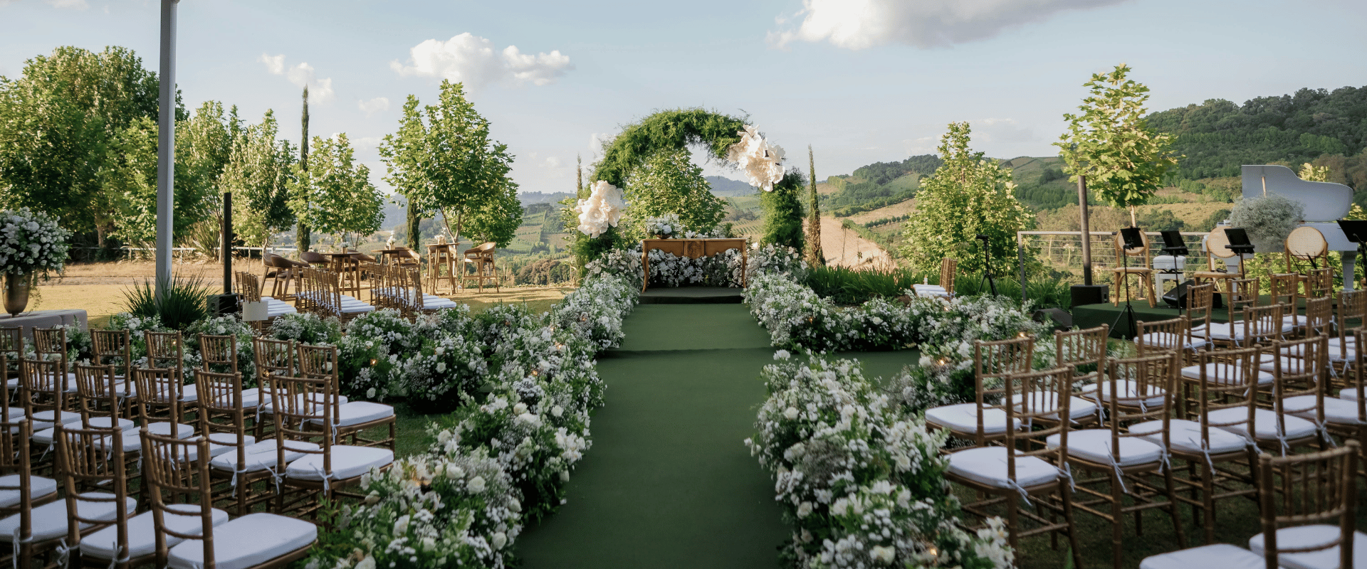Garden Wedding Venues in Singapore with elegant outdoor ceremony setup, floral aisle and arch decor