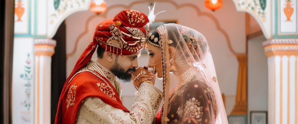 Temple wedding live streaming in Singapore showing a bride and groom during their traditional wedding ceremony.